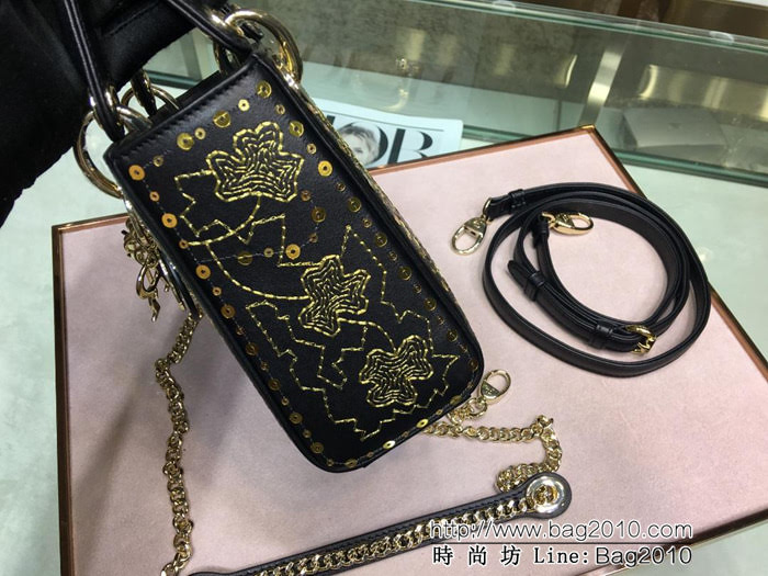 DIOR迪奧 Lady Dior mini刺繡 幸運草 光滑小牛皮 袖珍手提包 M0505  zdo1122